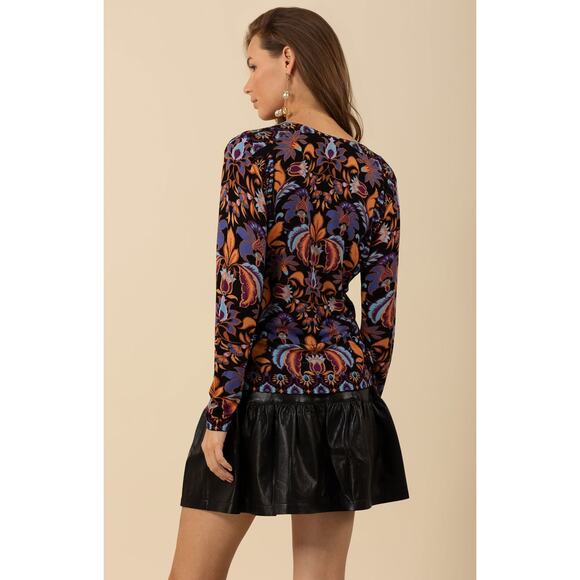 Hale Bob Designer Women's Black Floral V-Neck Monroe Sweater Top XS Super Soft! - Picture 3 of 8